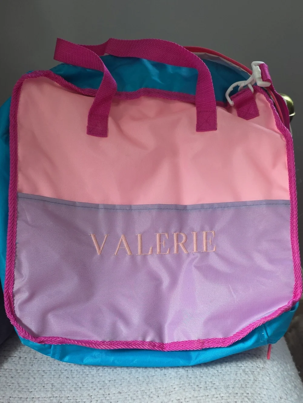 Personalized VALERIE Bag 13x13x5. Purple Pink Hot Pink And Blue. Pink Zipper.